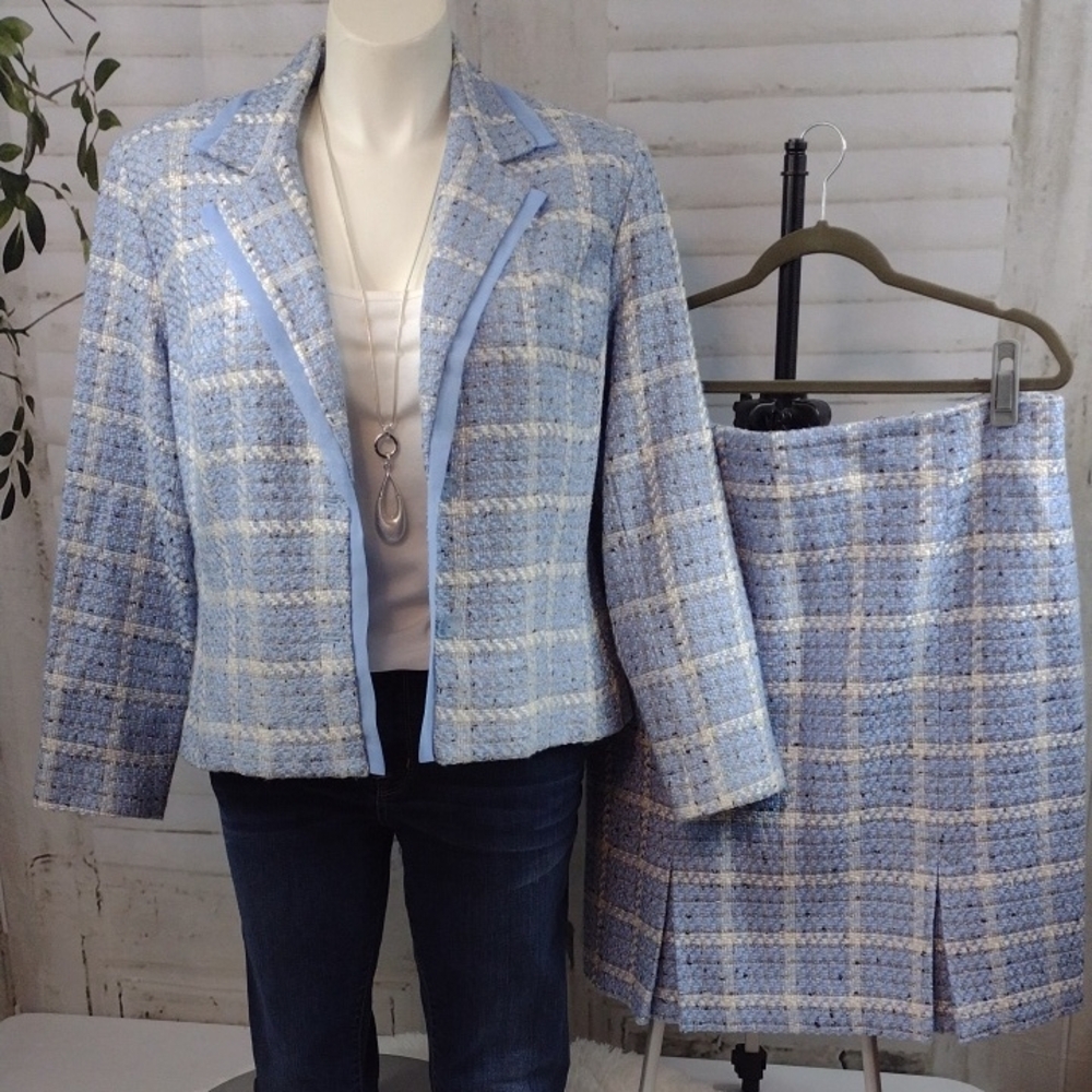 Requirements Light Blue and White Tweed Blazer With Skirt Size 16